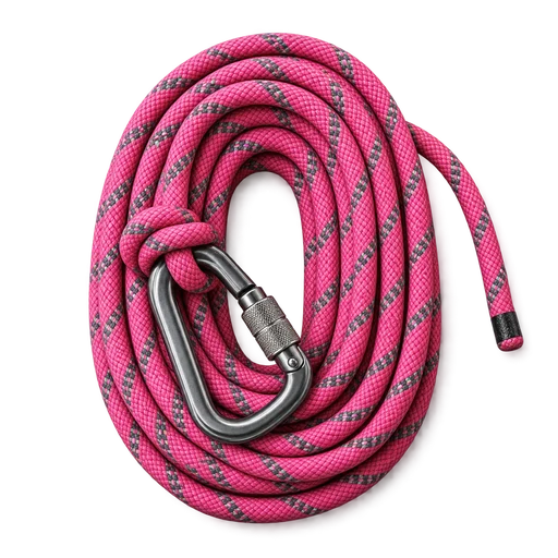 Corde rose enroulée avec mousqueton